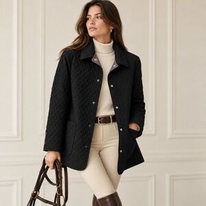 Hilary Radley Womens Quilted Barn Jacket Black Diamond Coat Equestrian Fall Work